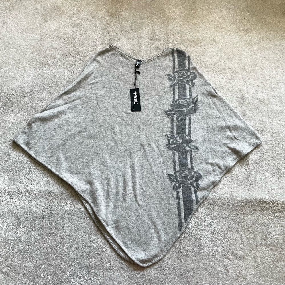 BERYLL NWT 100% Cashmere Rose Knit Poncho SOPHISTICATED CHIC LUXURY FEMININE